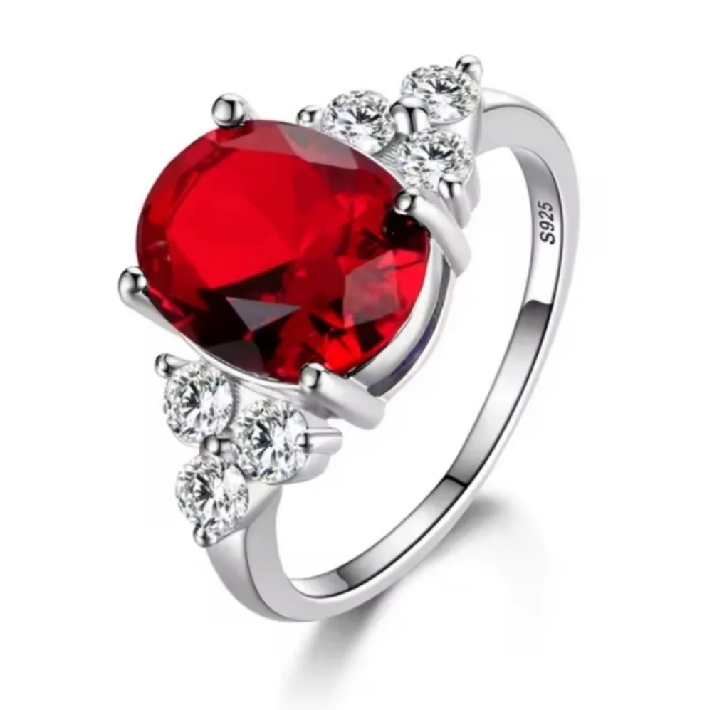 Ladies Elegant Red Gemstone 925 Silver Ring Sz 5